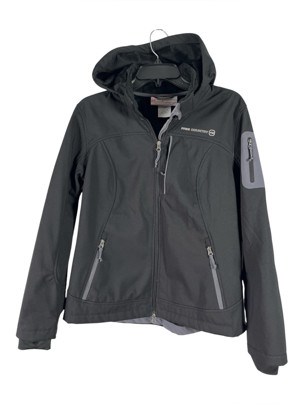 Free Country Women's L Black Softshell Jacket Fleece Lined Hooded Rain Coat